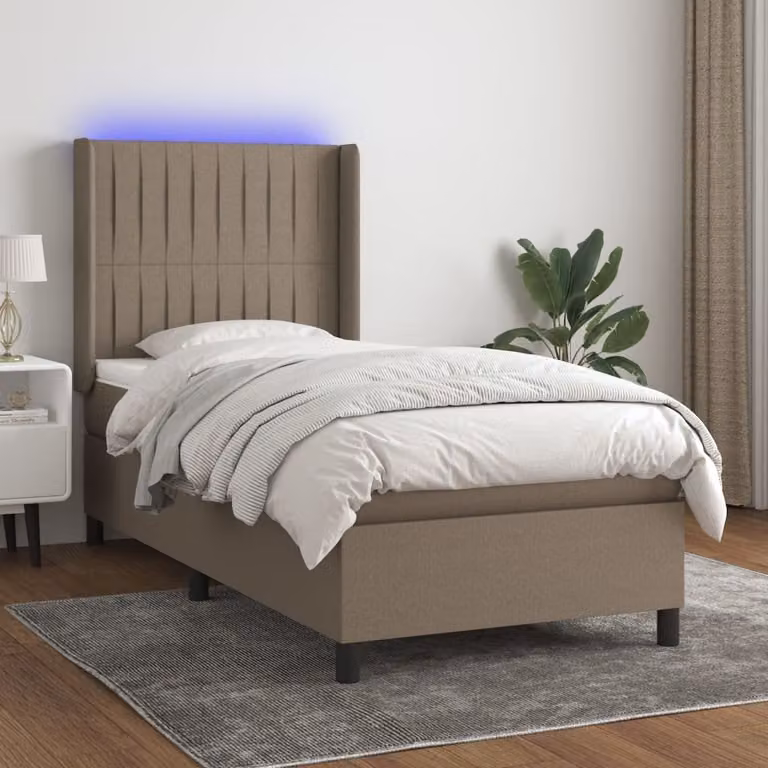 The Living Store Letto a molle insacchettate con materasso e tessuto LED Taupe 90x200 cm