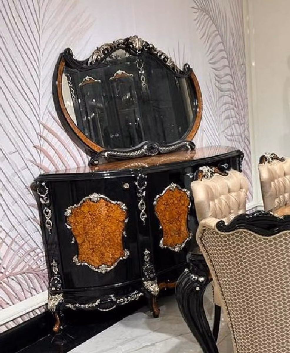 Casa Padrino Credenza barocca con specchio marrone/nero/argento - Mobili barocchi - Mobili barocchi - Arredamento barocco - Nobile & Magnifico