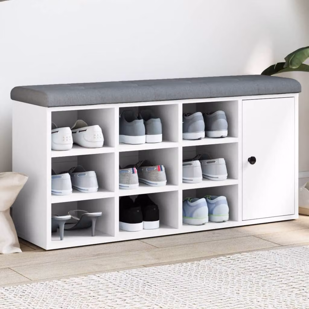 vidaXL Panca Porta Scarpe Moderna in Legno e MDF, Colore Bianco e Grigio, L/P/H: 102 x 32 x 50 cm