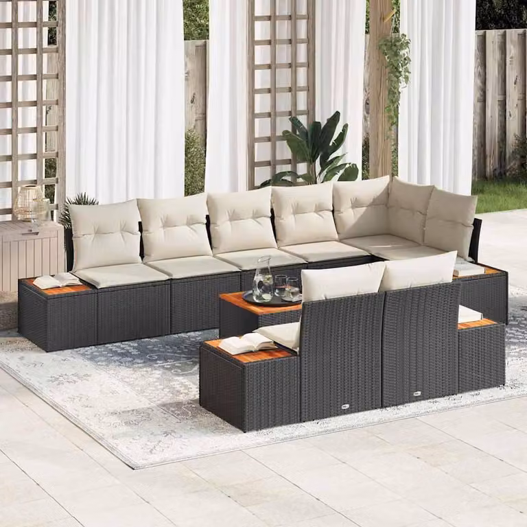 Maison Exclusive - Set Divano da Giardino con cuscino 9 pcs Nero Poly Rattan