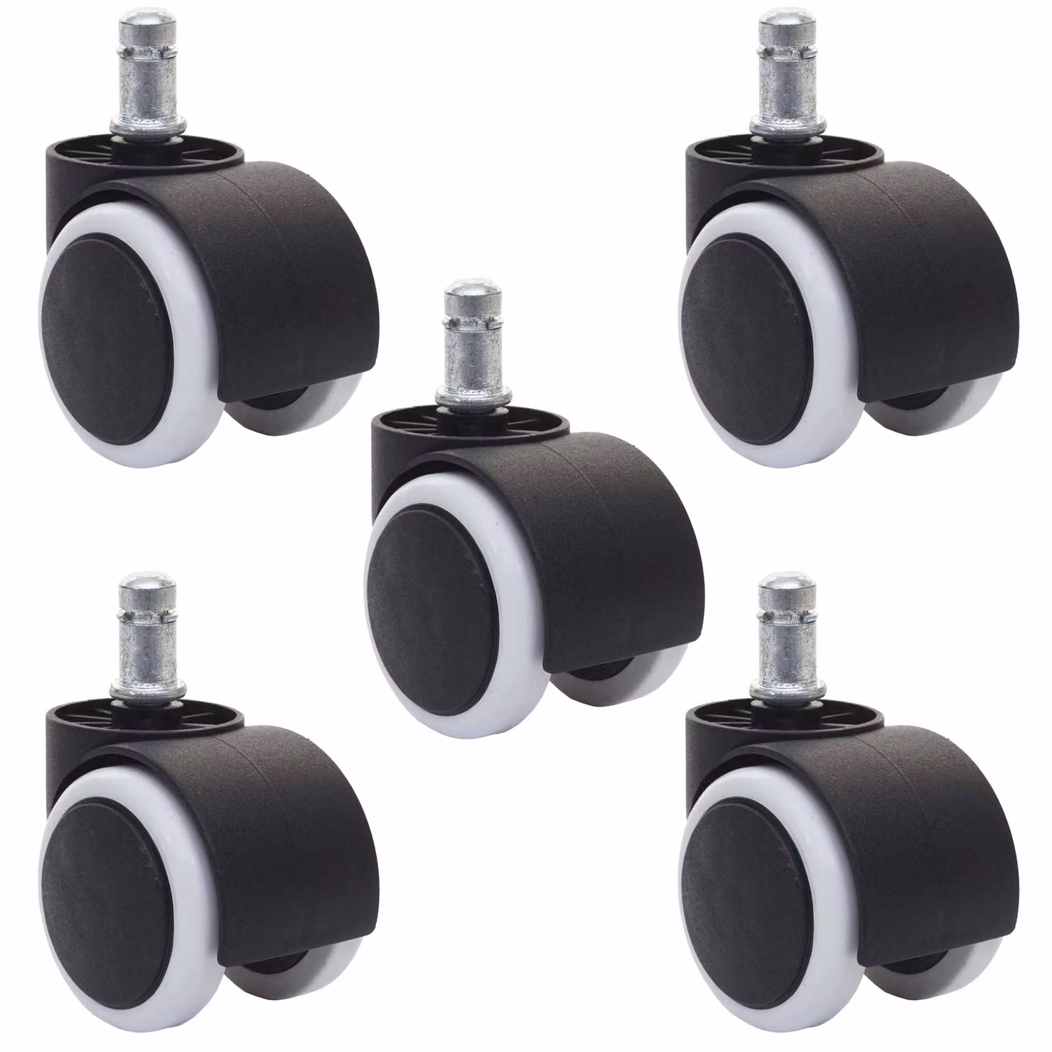 set di 5 ruote per pavimenti duri HWC-H86, ruote per sedie da ufficio, portata 150 kg Ø 11 mm ~ bianco