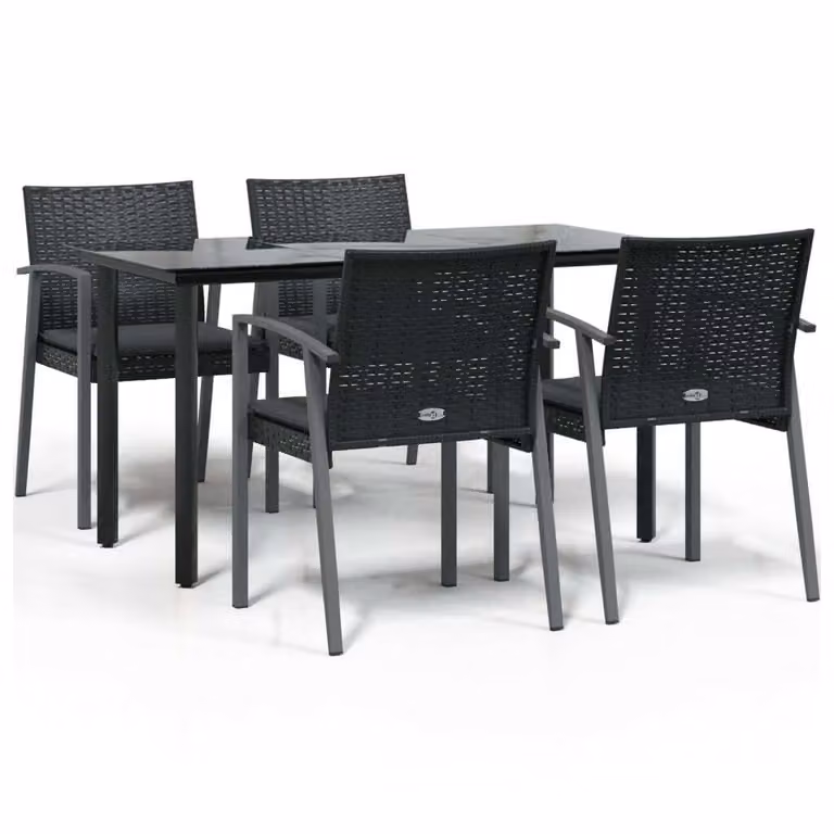 Set Pranzo da Giardino 5pz con Cuscini in Polyrattan e Acciaio