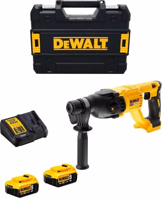 Tassellatore DeWalt DCH133P2T Giallo con 2 batterie da 5,0 Ah, caricabatterie DCB115 e sistema TSTAK II