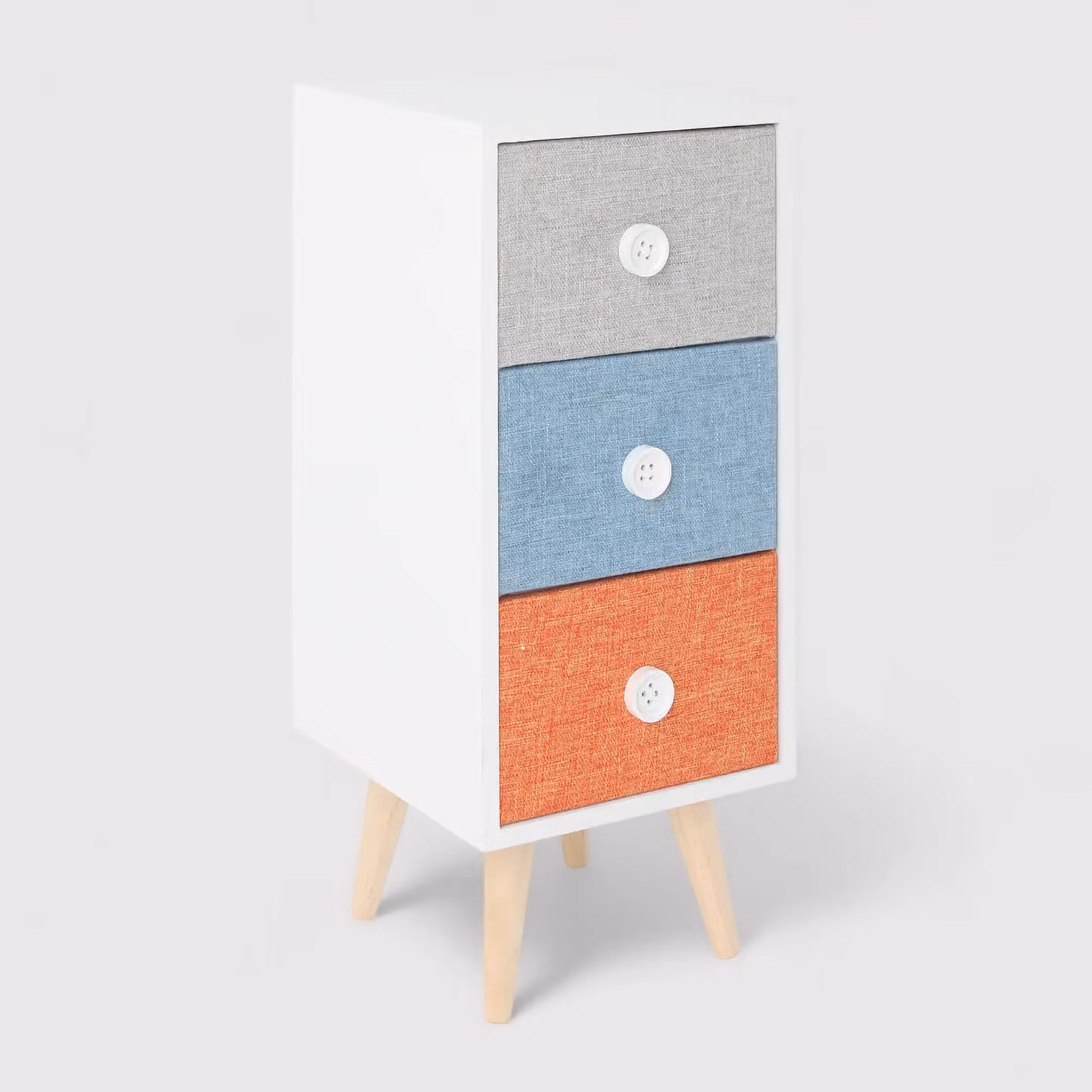 Clarkia - Comodino in legno con 3 cassetti colorati