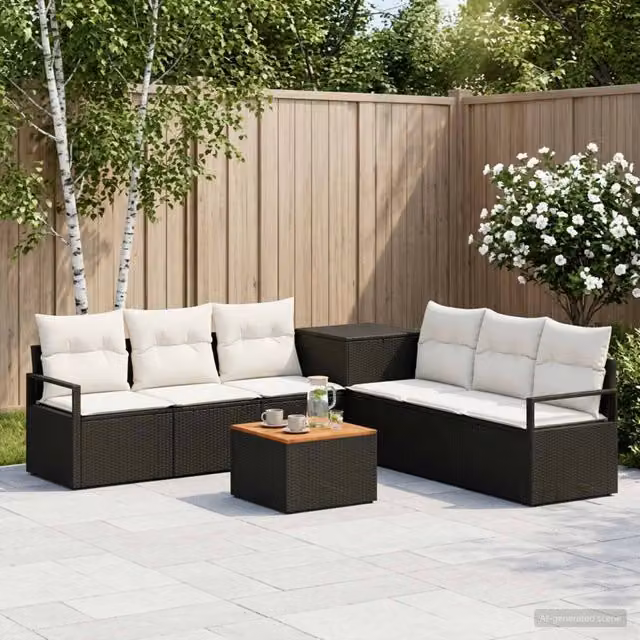 Set di divani 8 pz Nero e Bianco Crema 55 x 55 x 37 cm 3448159