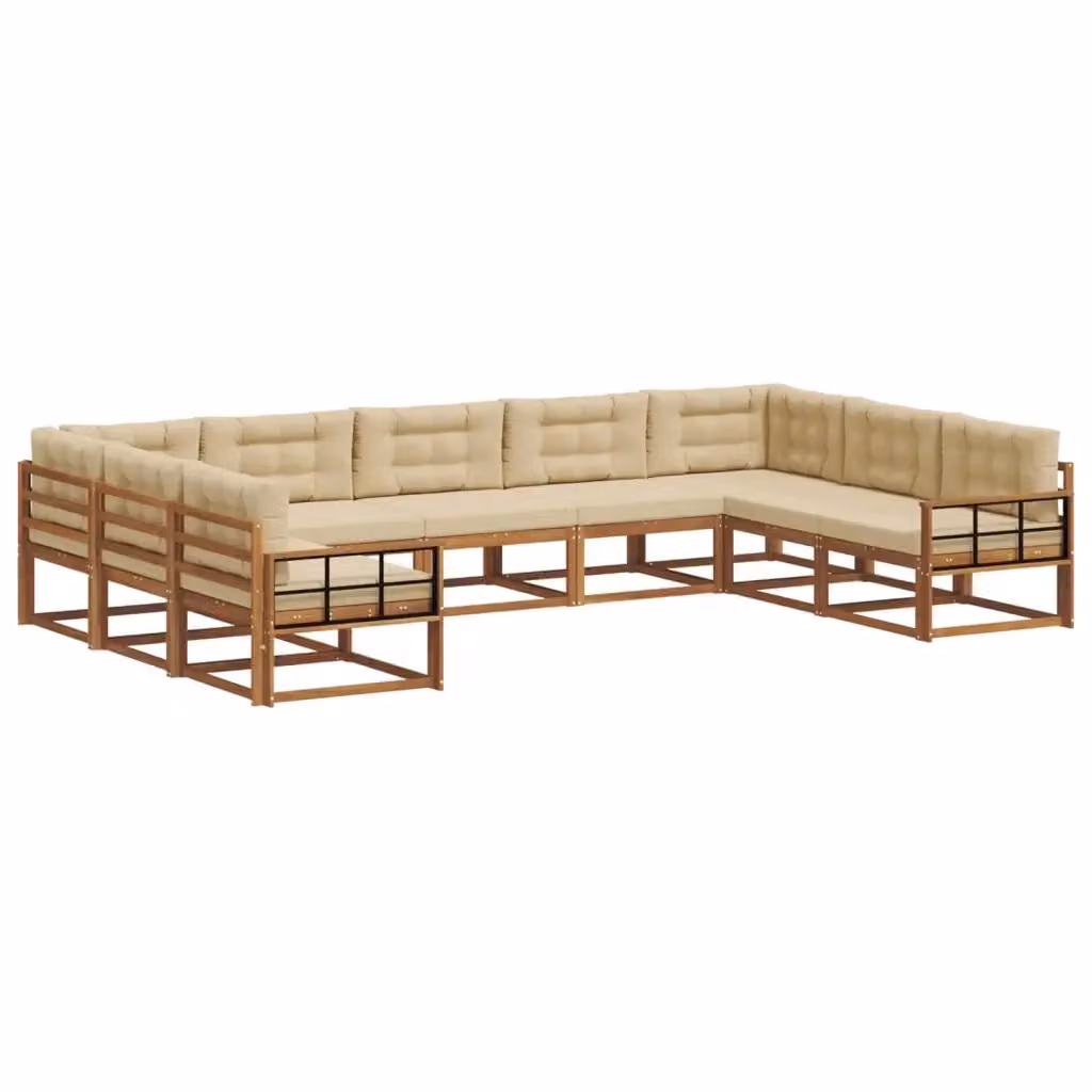 Set di divani da esterno a L vidaXL in legno di acacia con cuscini beige e sabbia – 2