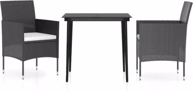 Set da Pranzo da Giardino 3 pz | Set Salotto da Giardino con Cuscini Nero
