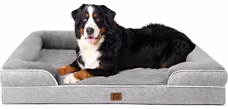 Cuccia ortopedica per cani, taglia XXL, 132x104 cm, in memory foam, grigia, lavabile, impermeabile, antiscivolo, con bordo rialzato