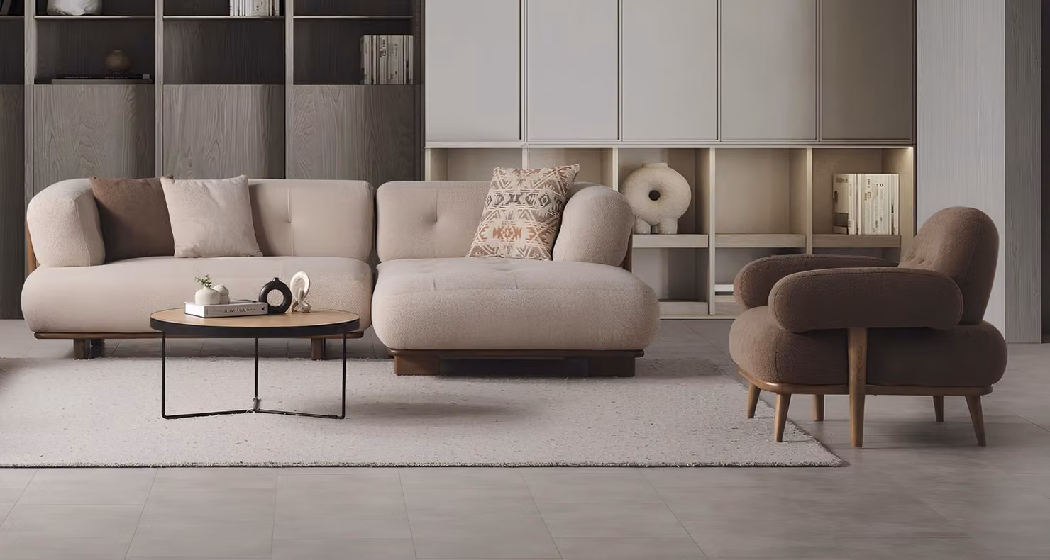 Wohnzimmer-Set Modernes Design Weiß Sessel, Ecksofa L-Form - 2tlg.