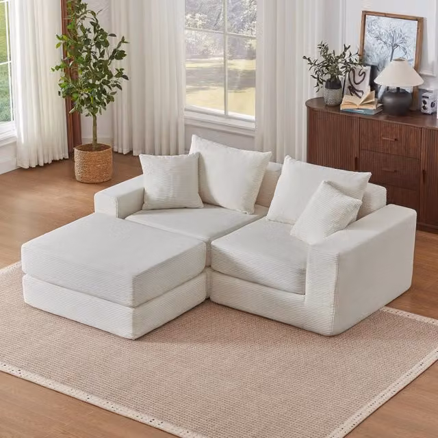 Divano modulare 259.5x96.0x80.0 cm trasformabile in letto per ospiti in schiuma e molle bianco