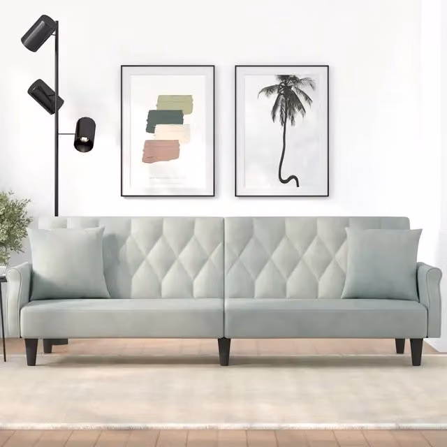 Divano Letto con Braccioli-Sofa Letto-Daybed Grigio Chiaro in Velluto