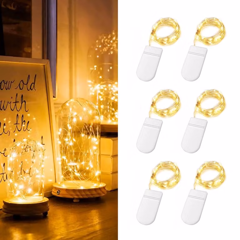 Catena luminosa a LED, set da 6, 20 LED bianco caldo, 2 metri, impermeabile