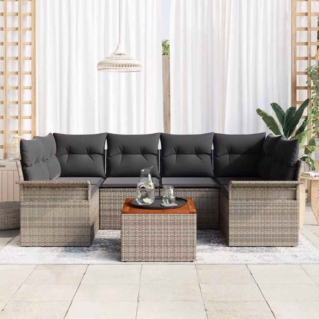 Set Divano da Giardino vidaXL a Forma di L con Tavolino, 7 Pezzi, Grigio – 1