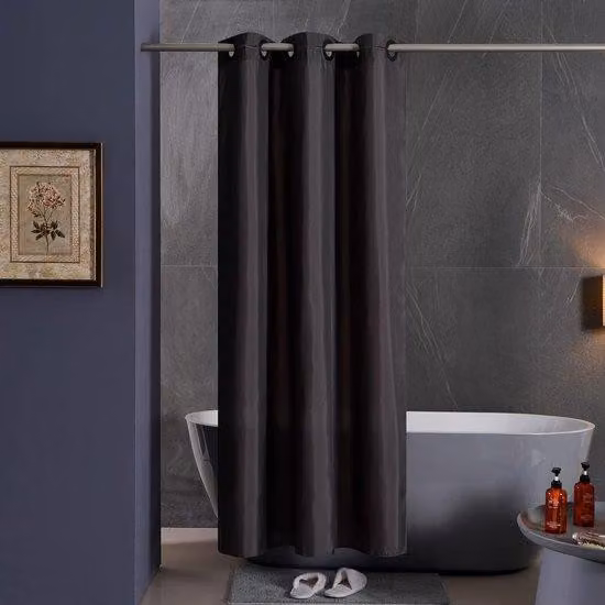 Tenda da bagno in tessuto di cotone antimacchia, molto lunga, impermeabile e facile da pulire, per la zona doccia, motivo grigio scuro, senza cordoncino, misura 200 x 240 cm.