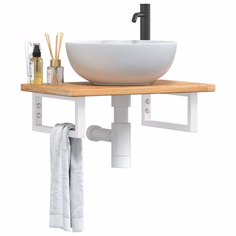 vidaXL Ripiano a Parete per Lavabo Moderno in Rovere e Metallo, Bianco e Marrone