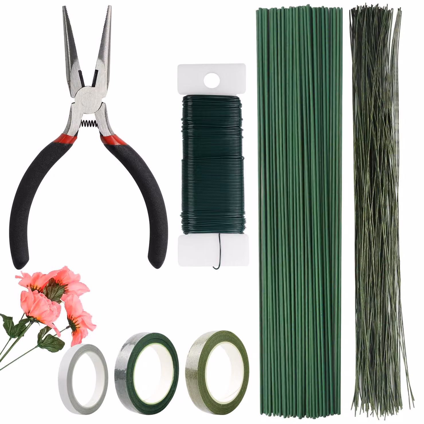 Set per composizioni floreali, composto da 155 pezzi, con nastro per fiori e filo per steli, include forbici, ideale per