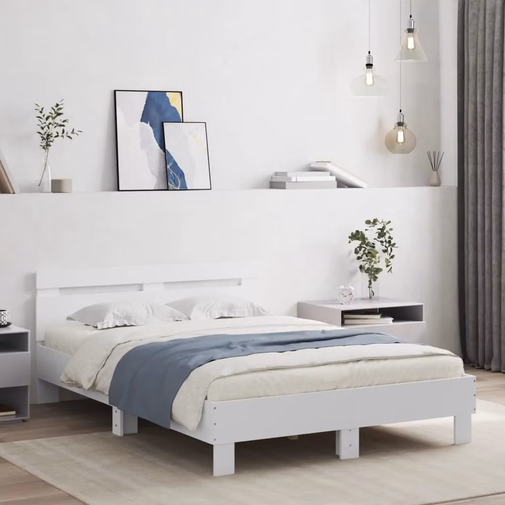 vidaXL Giroletto con Testiera in Legno Multistrato Bianco L: 140 cm, P: 193 cm, H: 70 cm – 1