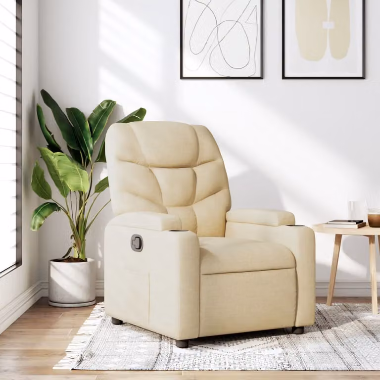 vidaXL Poltrona reclinabile relax in tessuto beige con braccioli e leva manuale