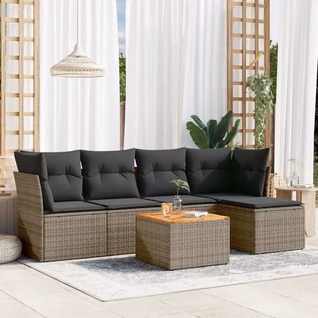 Set Divano da Giardino a L vidaXL in Polyrattan Grigio con 6 Pezzi e Cuscini Inclusi – 1