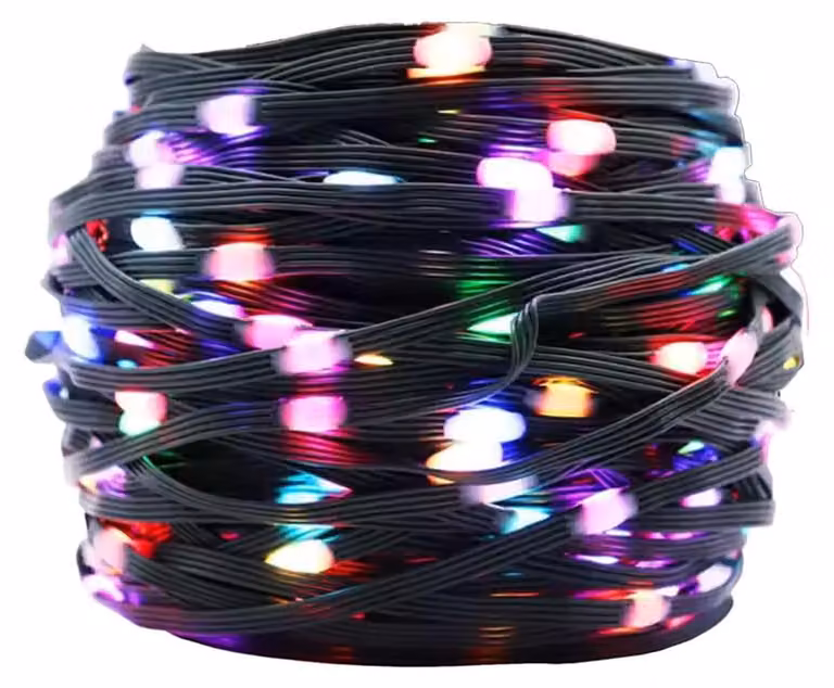 Catena luminosa RGB a LED, 10 metri, PVC e rame, alimentata a batteria (3 batterie AA)