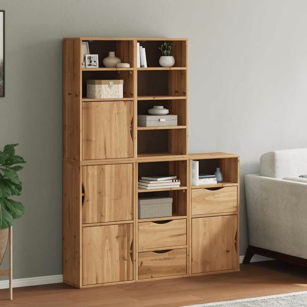 Set di 5 armadietti laterali ODDA vidaXL in legno di pino massello color marrone, stile rustico, L/P/H: 40 x 24 x 79 cm – 1