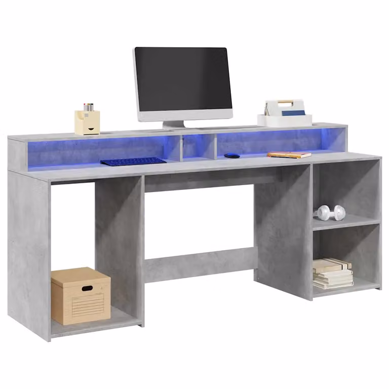 Scrivania Gaming moderna vidaXL con luci LED in MDF Grigio L: 200 cm, P: 55 cm, H: 91 cm