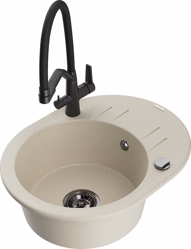 Mexen Kevin lavello in granito a 1 vasca con miscelatore da cucina Duo, beige - 6517-69-671701-70-B