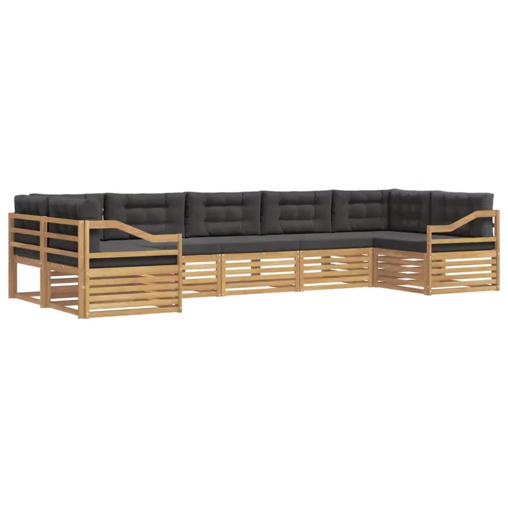 Set di divani da esterno a forma di U vidaXL in legno di acacia con cuscini, Bianco e Antracite – 2