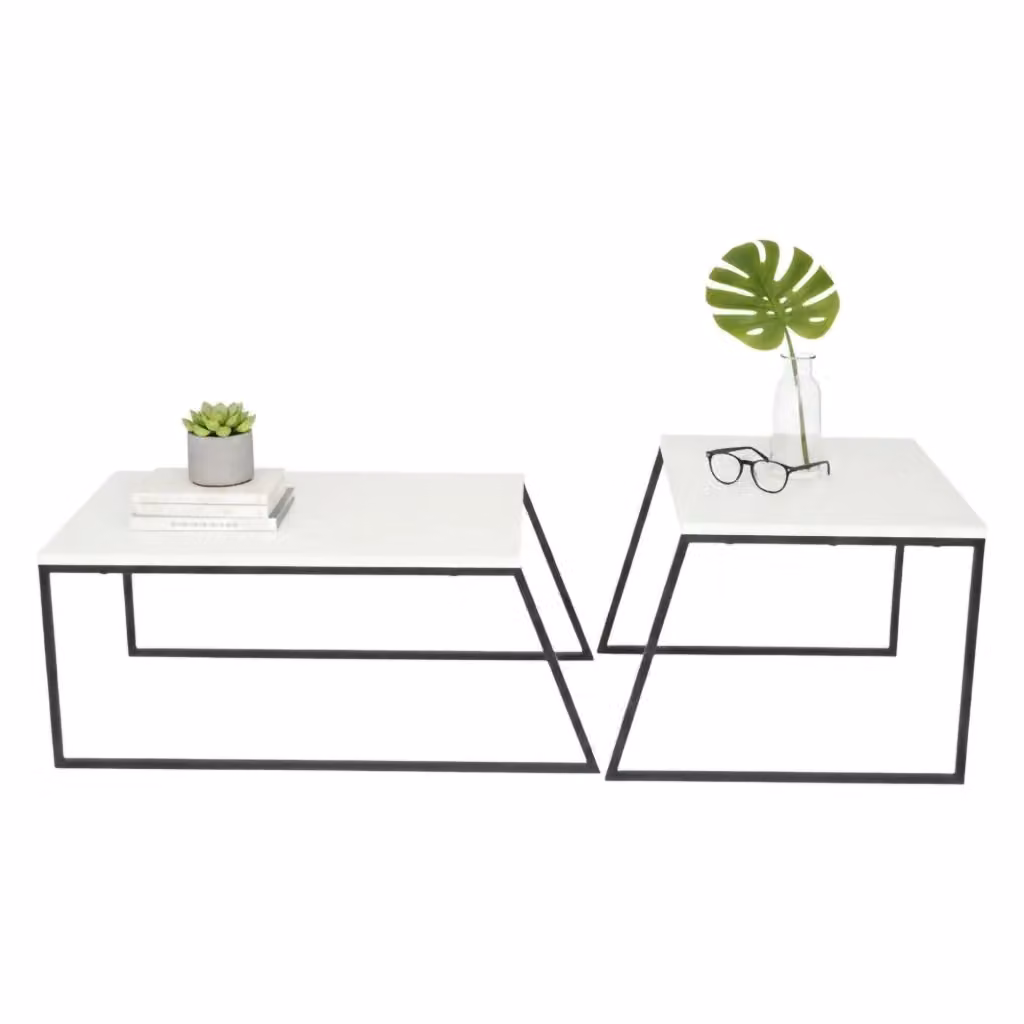 Tavolino da salotto moderno rettangolare bianco e nero L/P/H: 88 x 50 x 38 cm – 2