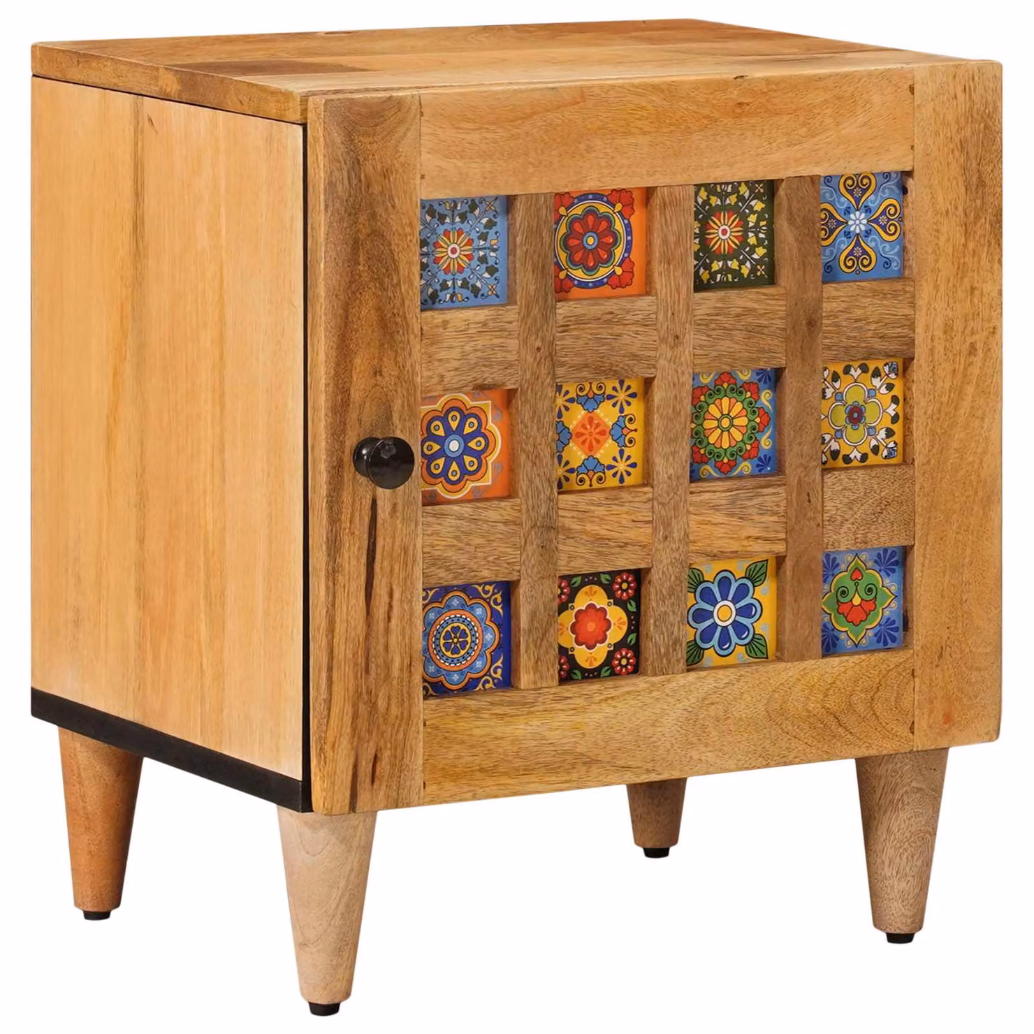 Armadio da notte vidaXL in legno di mango multicolore con design geometrico ed etnico L/P/H: 40 x 33,5 x 46 cm