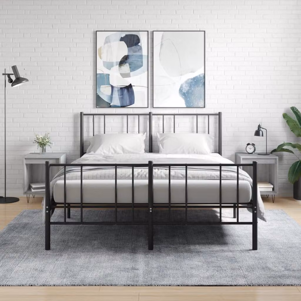 Set di 2 comodini moderni vidaXL in legno e metallo, colore grigio, da appendere alla parete, L 40 cm x P 35 cm x H 50 cm