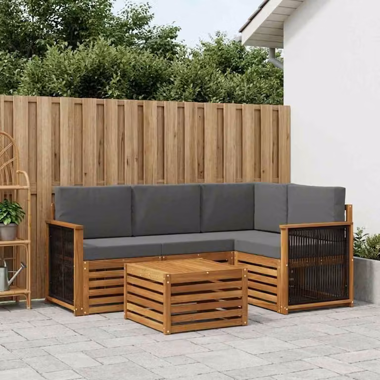 Set di divani da esterno vidaXL a forma di L con tavolino, in legno di acacia e tessuto beige e antracite