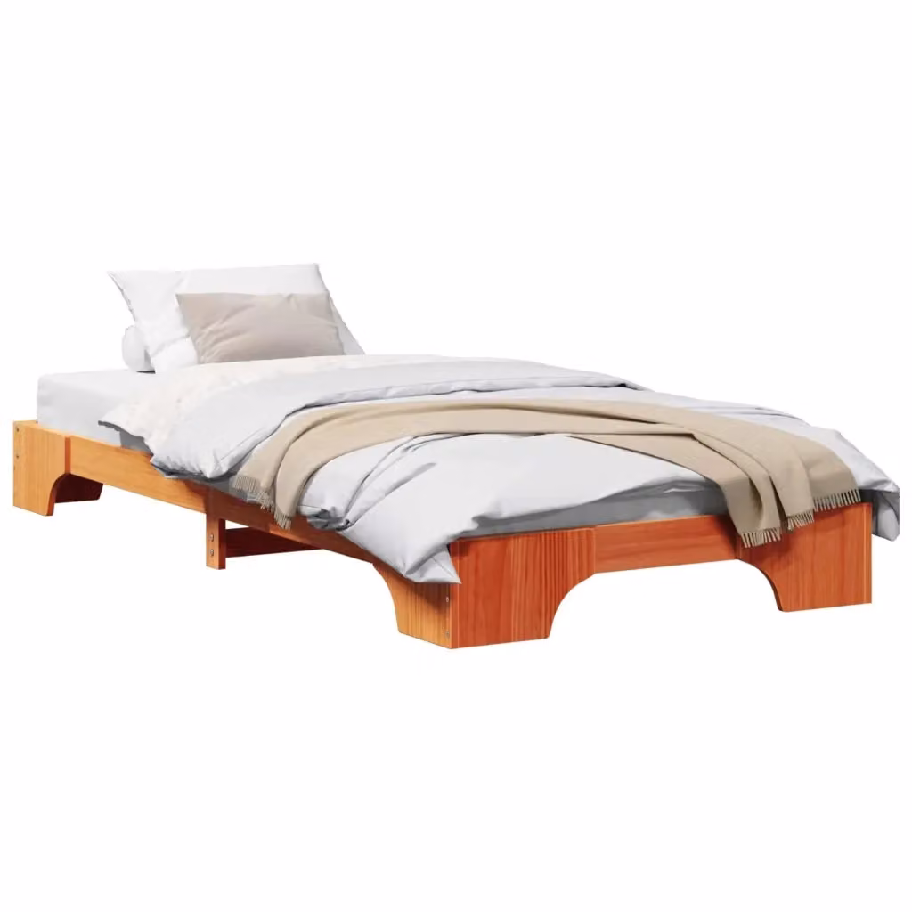 Struttura letto moderna vidaXL in pino massello marrone cerato L/P/H: 207 x 90 x 17 cm – 2
