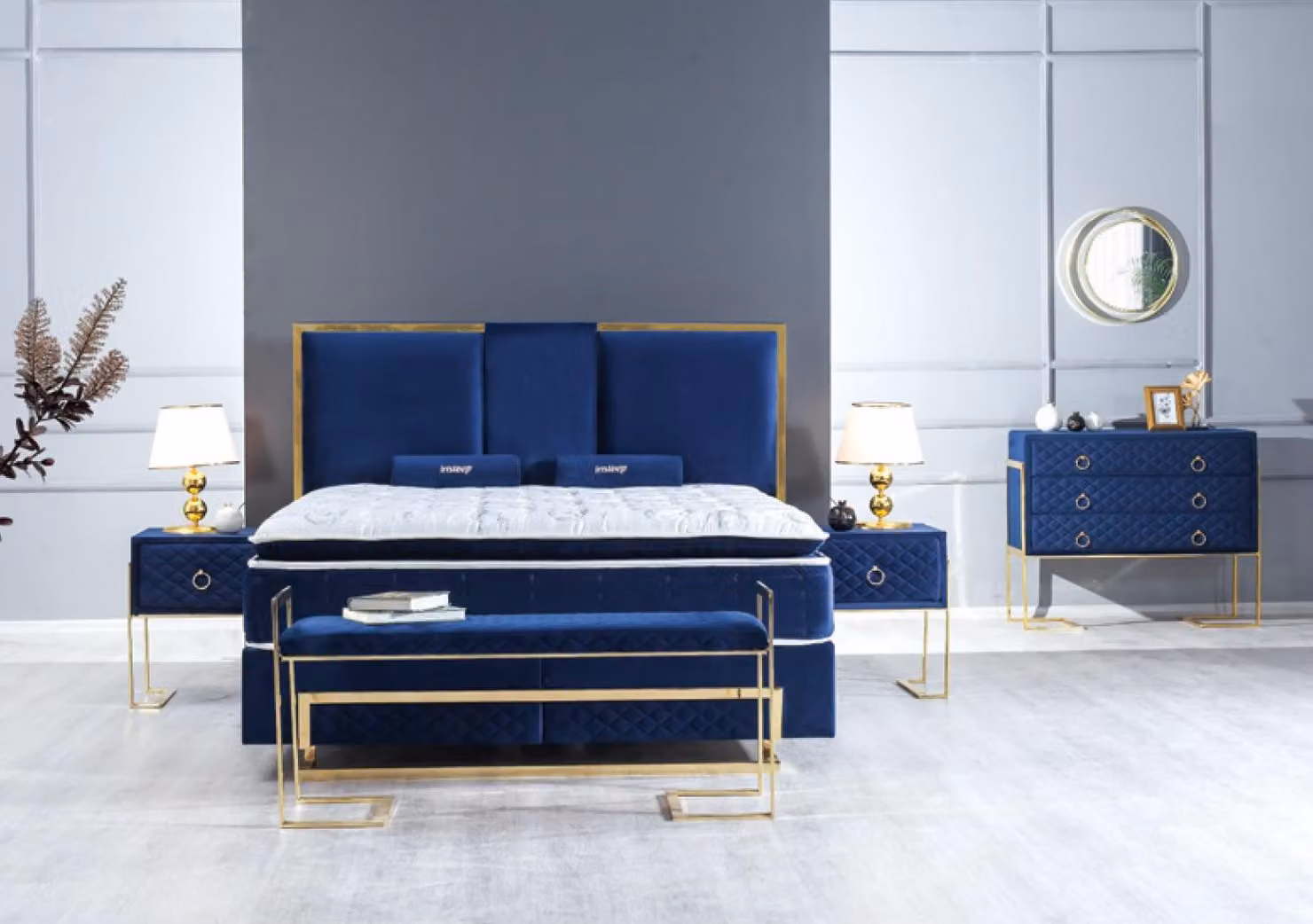 Bett Blau Metall Möbel Design Elegantes Schlafzimmer Möbel Luxus Modern