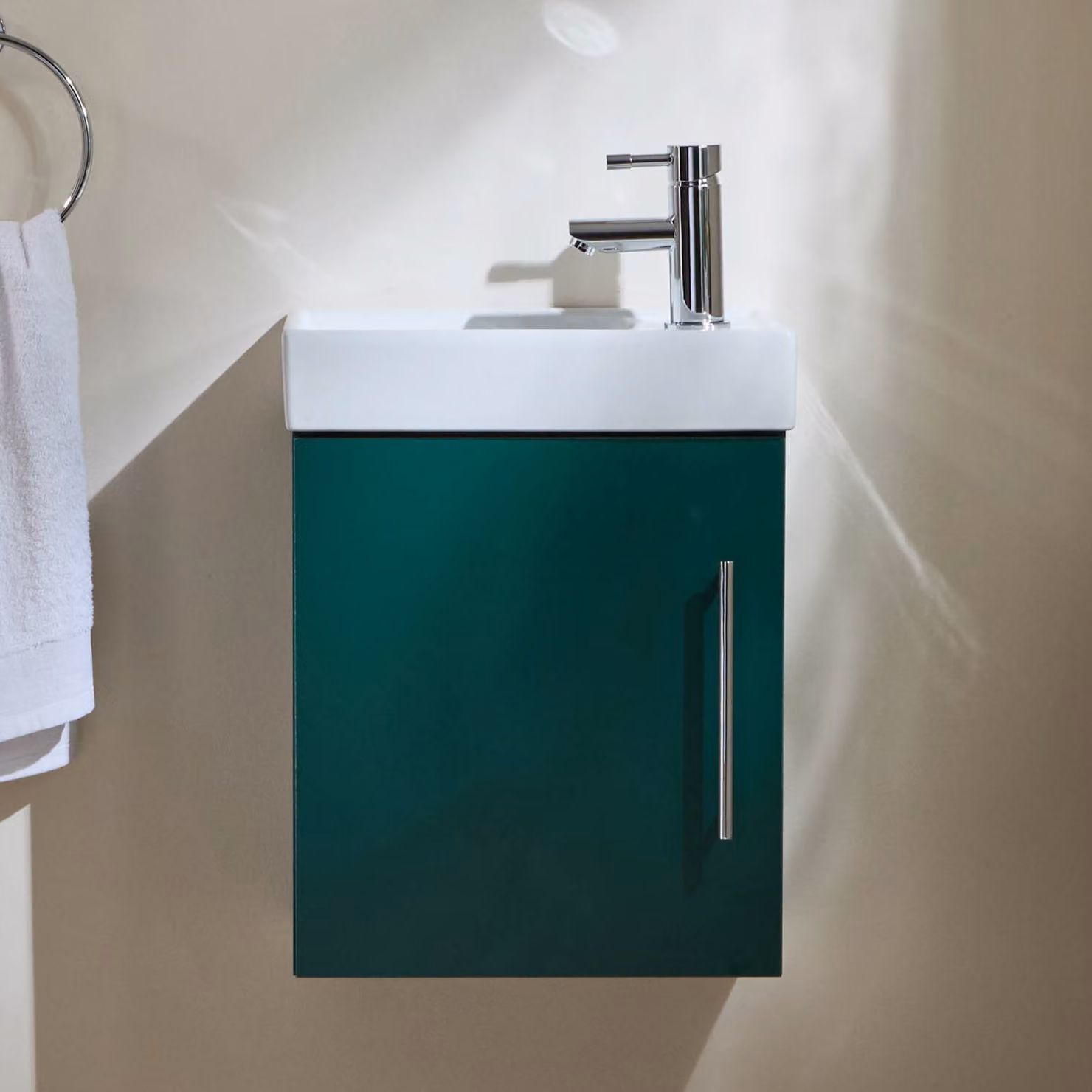 Mobile Bagno Verde Scuro Sospeso da 400mm con Lavabo e Maniglia con Barra a T Cromata - Cluo