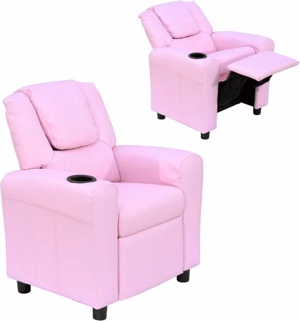Divano per bambini Minimal con braccioli e poggiapiedi rosa L: 69 cm, P: 56 cm, H: 56 cm