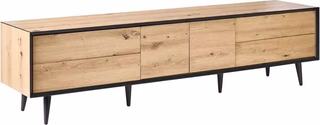Mobile TV marrone chiaro in MDF con 2 ante e 4 cassetti gambe in metallo design moderno in stile loft per camera da letto