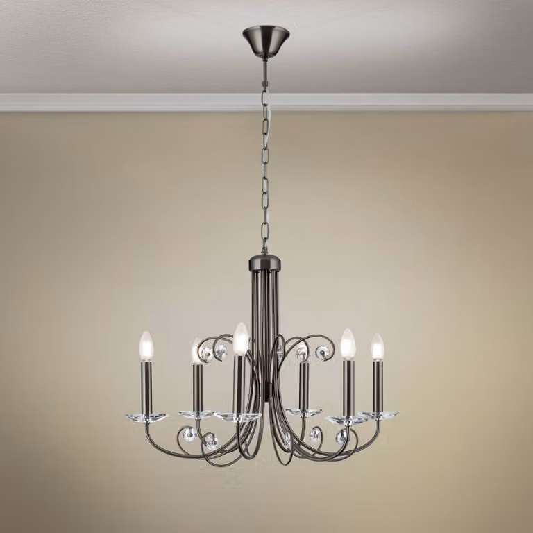 ORION Lampadario di cristallo Ariane, dimmerabile, Alluminio / Grigio / Zincato, Soggiorno / Sala da pranzo, Metallo, Lampadario di cristallo