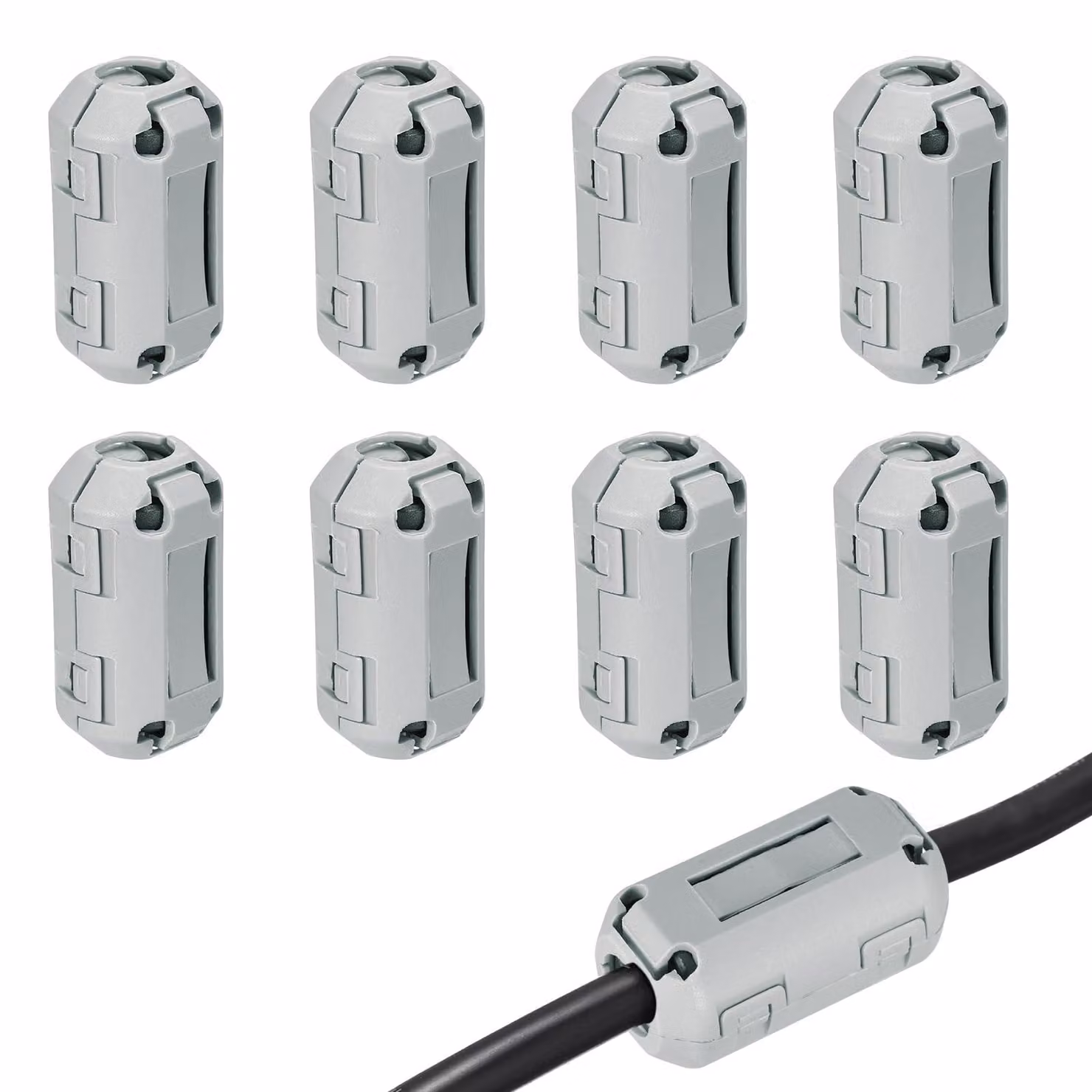 Anello ferromagnetico con clip, confezione da 8 pezzi, diametro interno di 7 mm, colore grigio