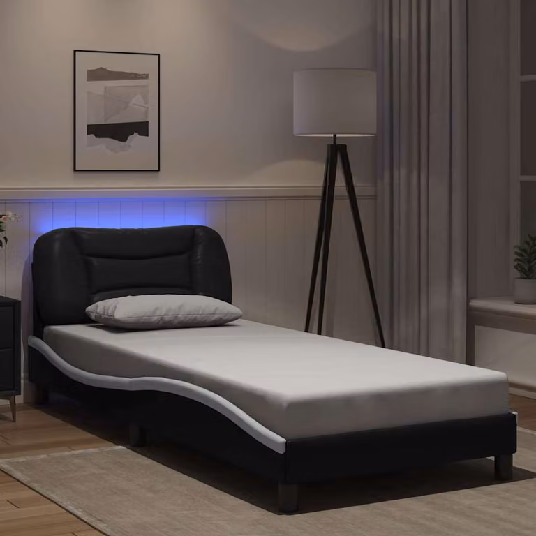 vidaXL Giroletto Hvar con LED e porta USB senza materasso, Nero e Bianco, L 80 cm x P 200 cm