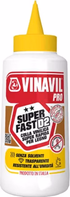 Vinavil Pro Super Fast D2 Colla PVAC Impermeabile Trasparente 750 g per 6 Pezzi