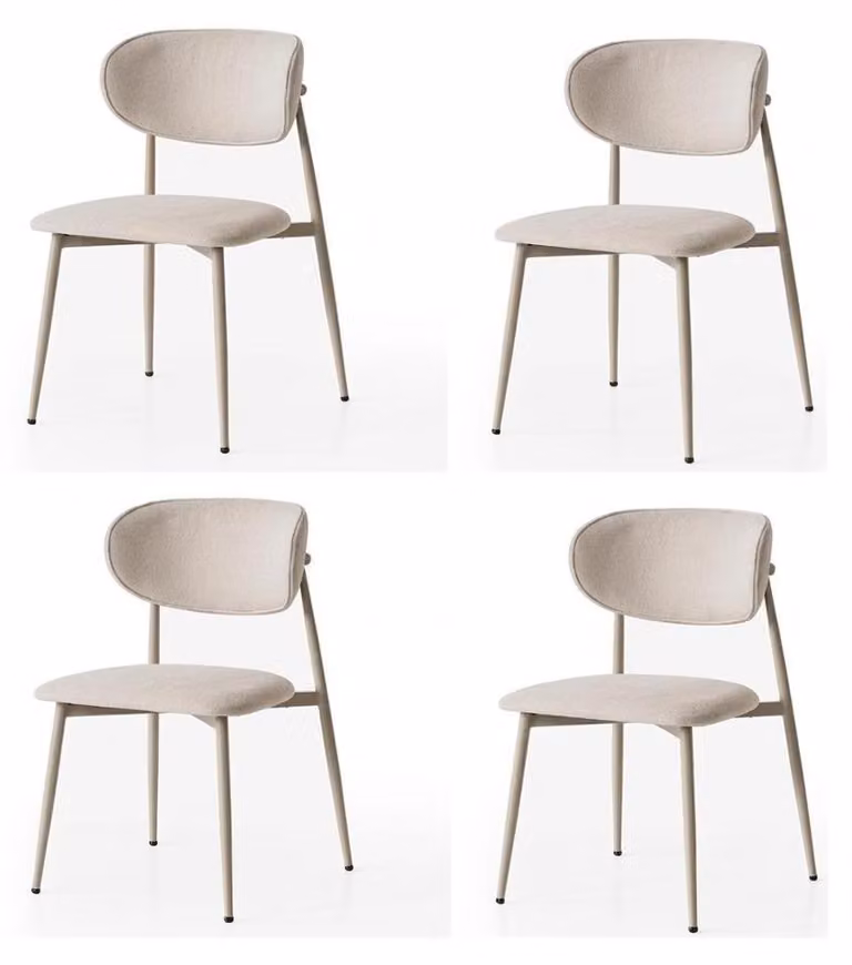 Set di 4 sedie, design moderno, imbottitura in tessuto, colore beige, confortevoli e morbide