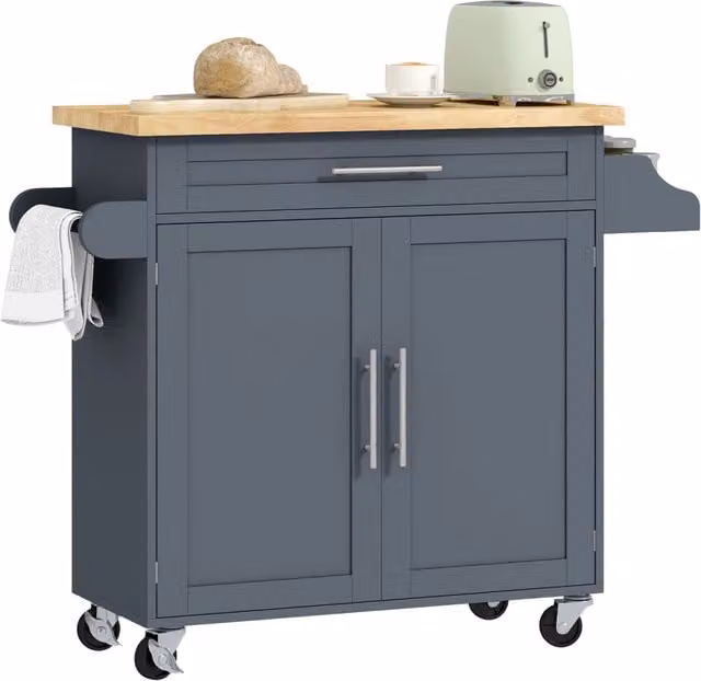 Carrello da cucina moderno XYLO in legno e MDF grigio con cassetto e portaspezie L: 109 cm, P: 40 cm, H: 89 cm