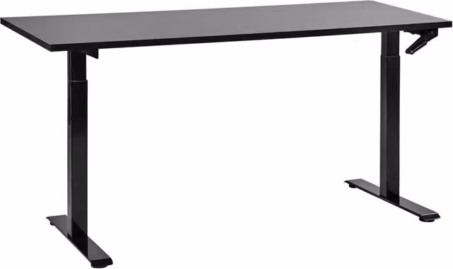 Scrivania regolabile manualmente in altezza Piano del tavolo legno nero Telaio in acciaio nero 160 x 72 cm Piedi quadrati Design moderno Ufficio
