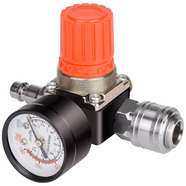 Regolatore di pressione per compressore d'aria da 1/4 di pollice, con manometro e 4 fori