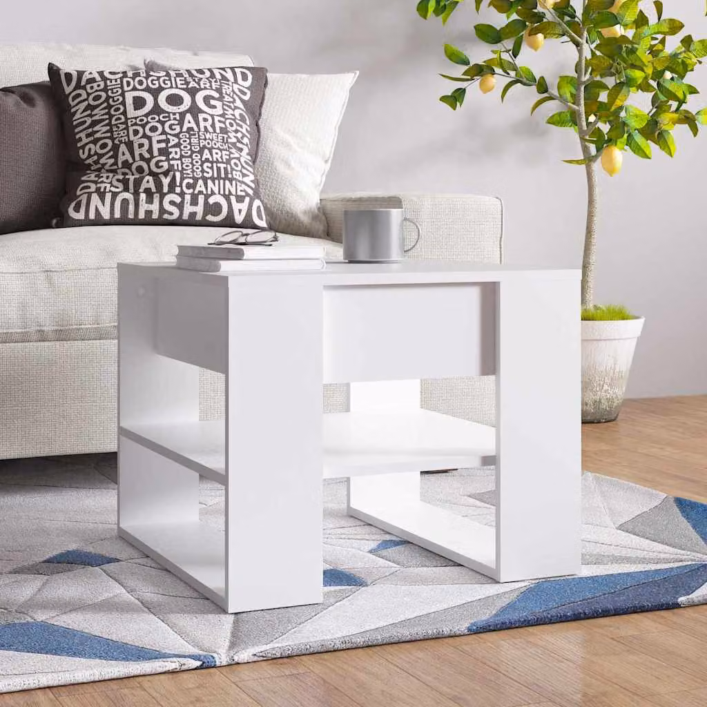 vidaXL Tavolino da Salotto Moderno Bianco in Legno e MDF, L: 55,5 cm, P: 55,5 cm, H: 45 cm