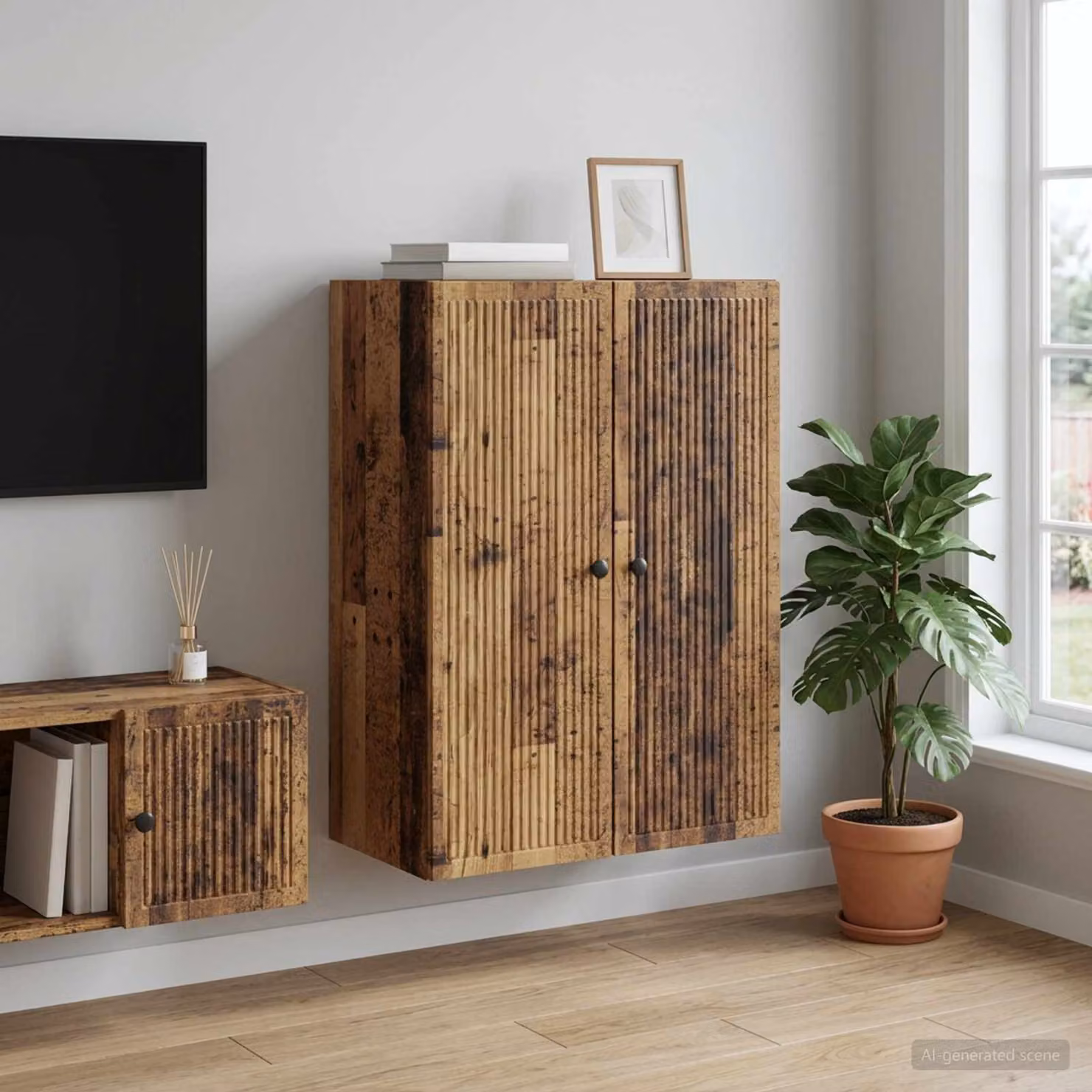 Mobiletto a muro vidaXL in stile vintage marrone con ripiani interni, L: 66 cm, P: 34,5 cm, H: 90 cm