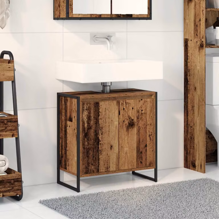 Mobile da bagno vidaXL in stile industriale color marrone con ante a cerniera, L: 60 cm, P: 30 cm, H: 60 cm