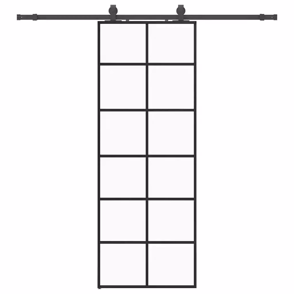 Porta Scorrevole Moderna VIDAXL in Vetro Trasparente con Ferramenta Nera e Alluminio L: 76 cm, H: 205 cm – 2