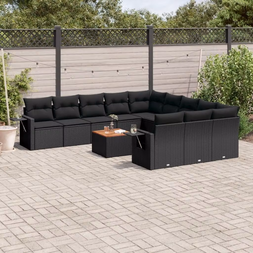 Maison Exclusive - Set Divani da Giardino 12 pz con Cuscini Nero in Polyrattan